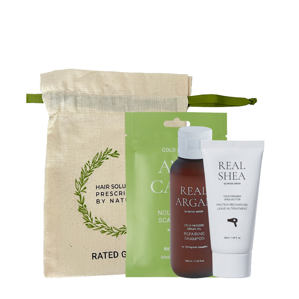Міні набір для волосся RATED GREEN Real Argan (shmp/100ml + mask/50ml + cr/50ml + bag)